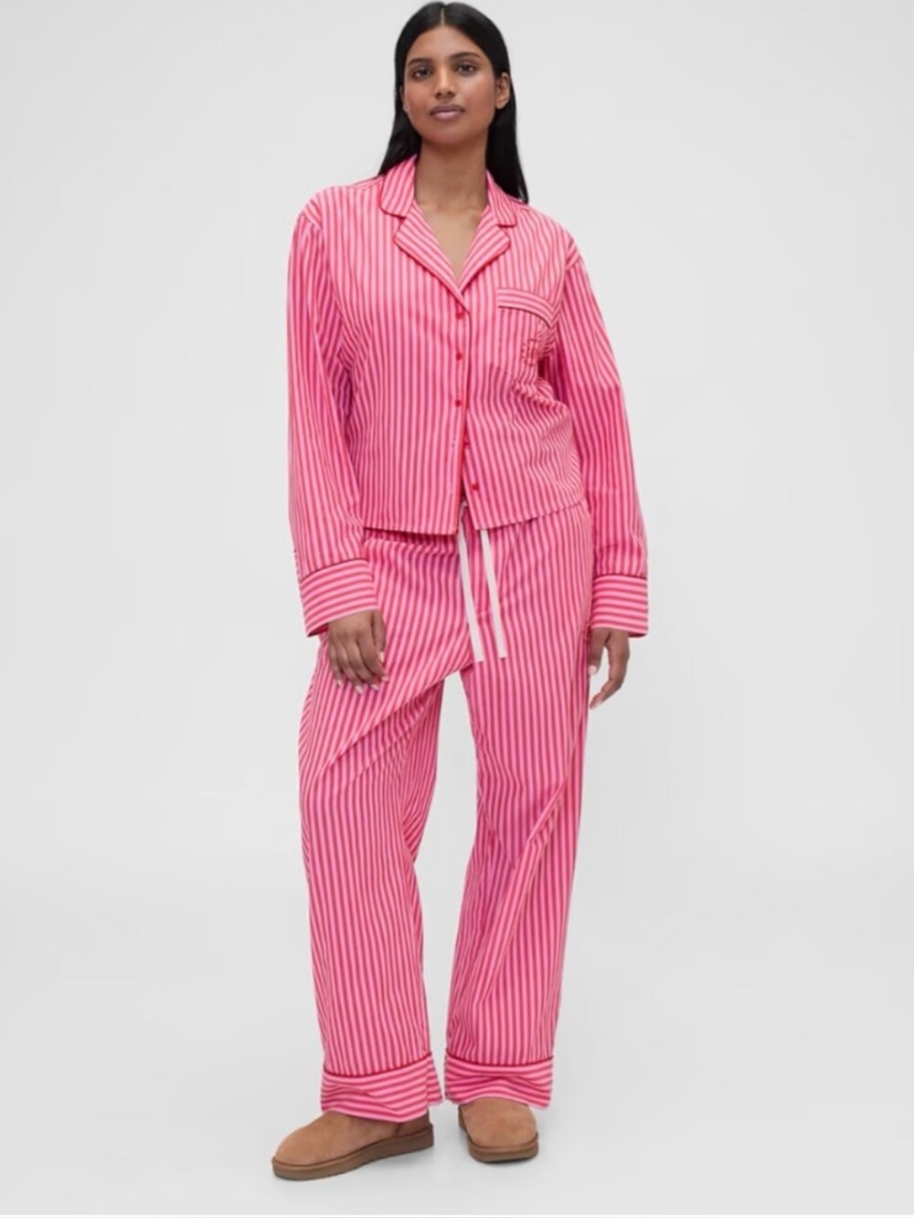 Gap x Summer Fridays Relaxed Poplin Stripe Pajama Set Size Medium Pink White